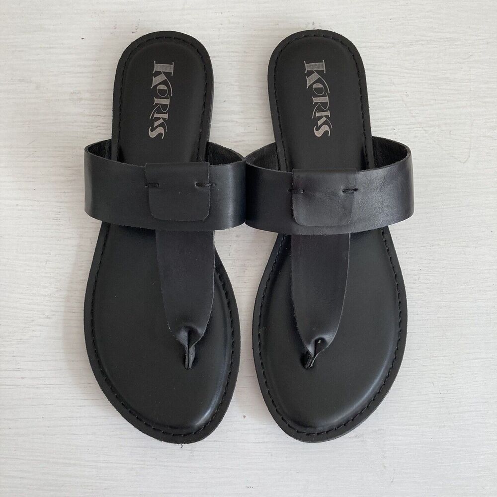 Kork Ease Korks Dawn Sandals Women's 9M Black Comfort Thong Flip Flop T-Strap